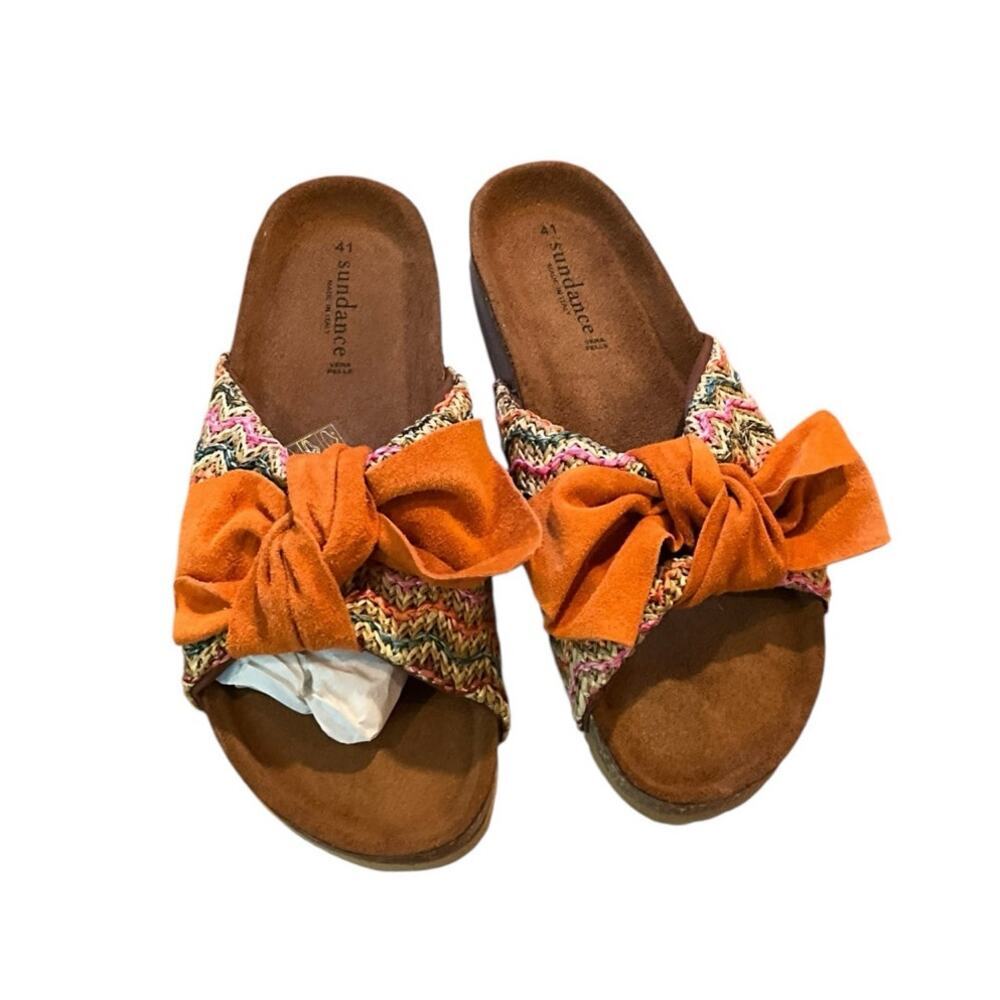 Sundance Hermosa Slides Suede Bow Accent Slip-On Sandals Orange Womens 41/10 NWB